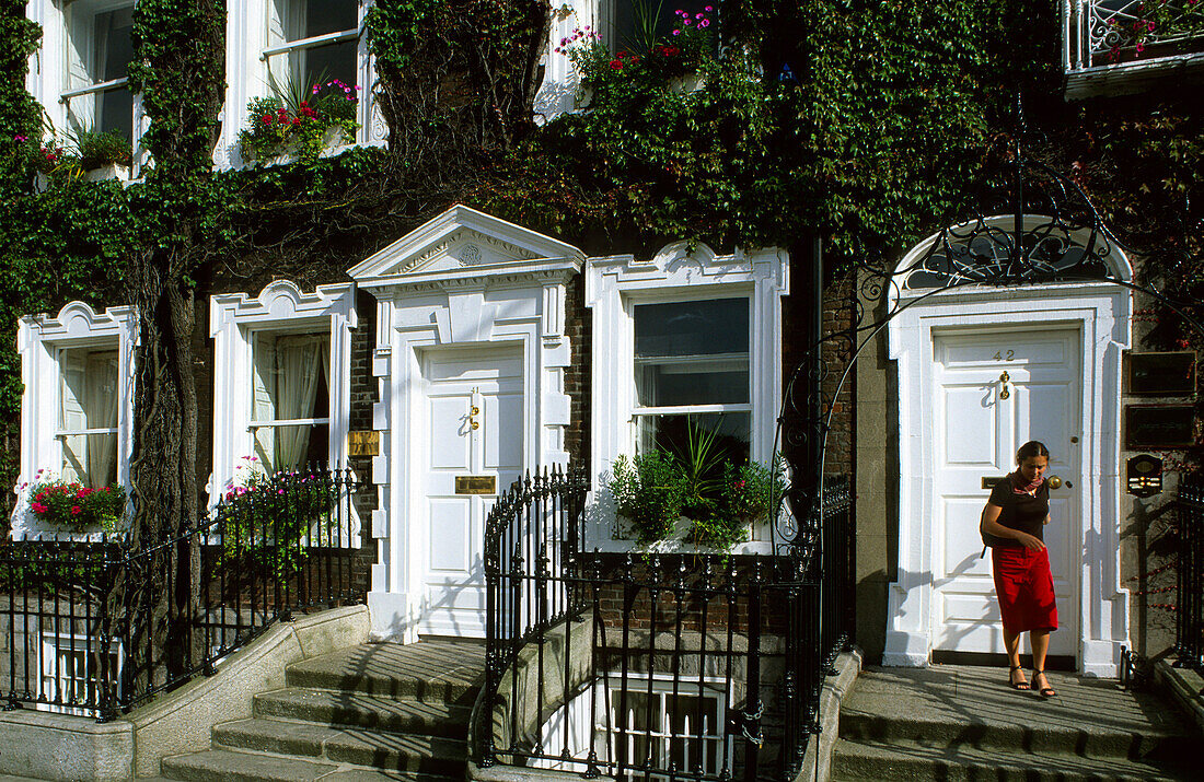 Entrances of residential houses at St. Stephen's Green East, Dublin, Ireland, Europe