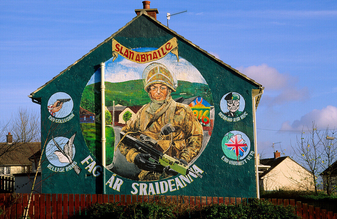 Murals on the wall of a house, Belfast, County Antrim, Ulster, Northern Ireland, United Kingdom, Europe