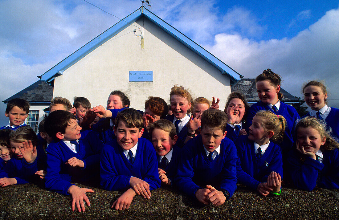 School children in Lough in Luir, near Derrybeg, County Donegal, Ireland, Europe