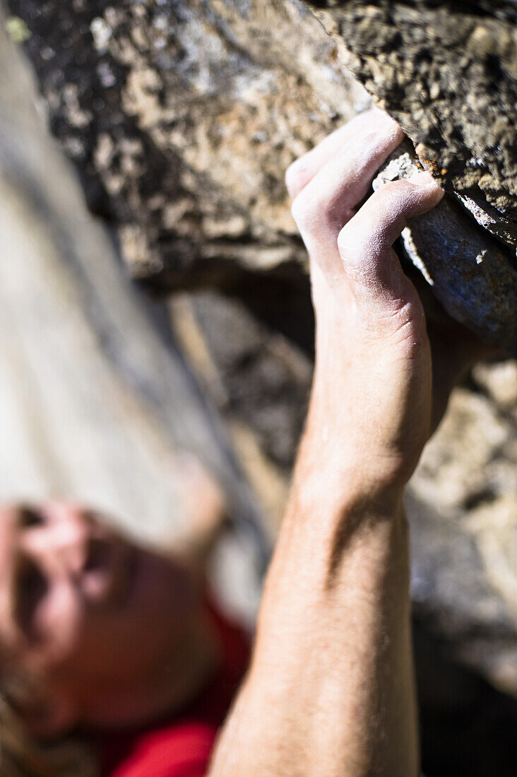 Man rock climbing, Oetztal, Tyrol, Austria