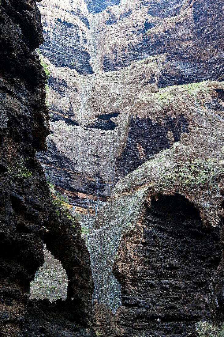 View at a sunlit gorge at Teide National Park, Tenerife, Canary Islands