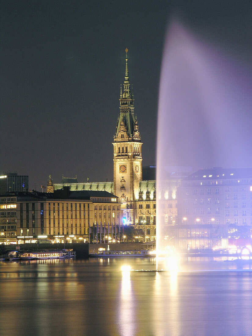 Town Hall, fountain in foreground, Hamburg, Germany