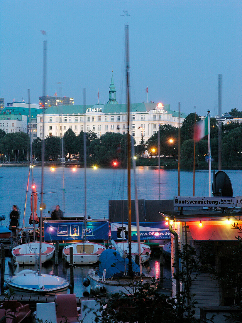 View over the Lake Alster to the Atlantic hotel, Hanseatic City of Hamburg, Germany