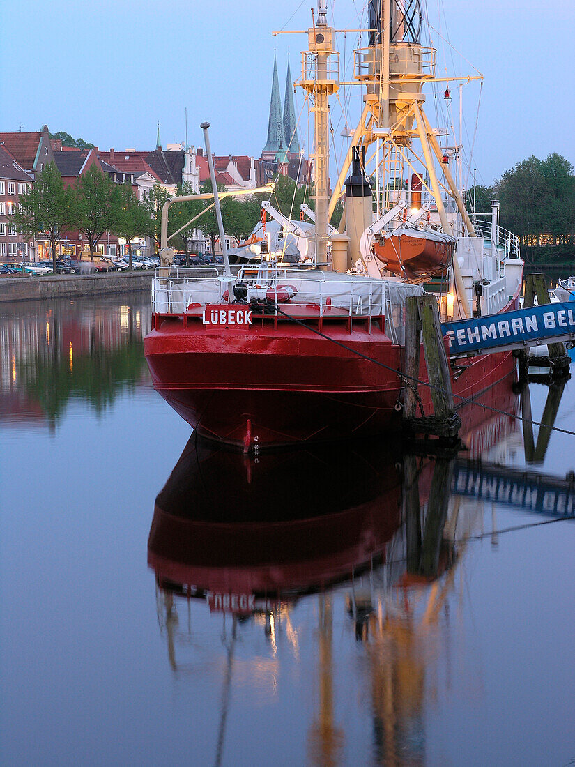 Ship in the old Harbour, Hanseatic City of Lübeck, Schleswig Holstein, Germany