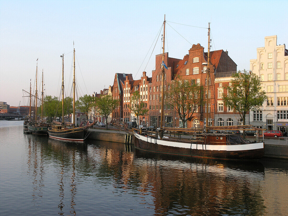 Old Harbor and river Trave, Lubeck, Schleswig Holstein, Germany