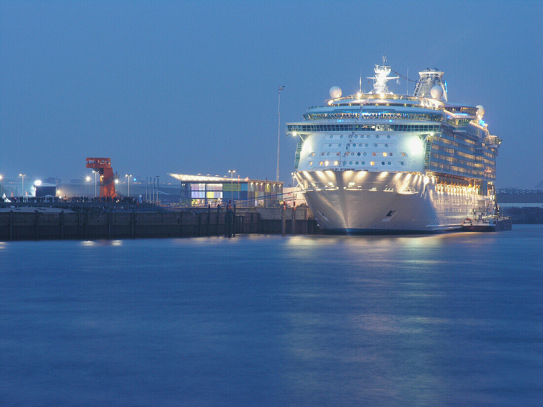 Freedom of the Seas anchors at the cruise centre, Hanseatic City of Hamburg, Germany