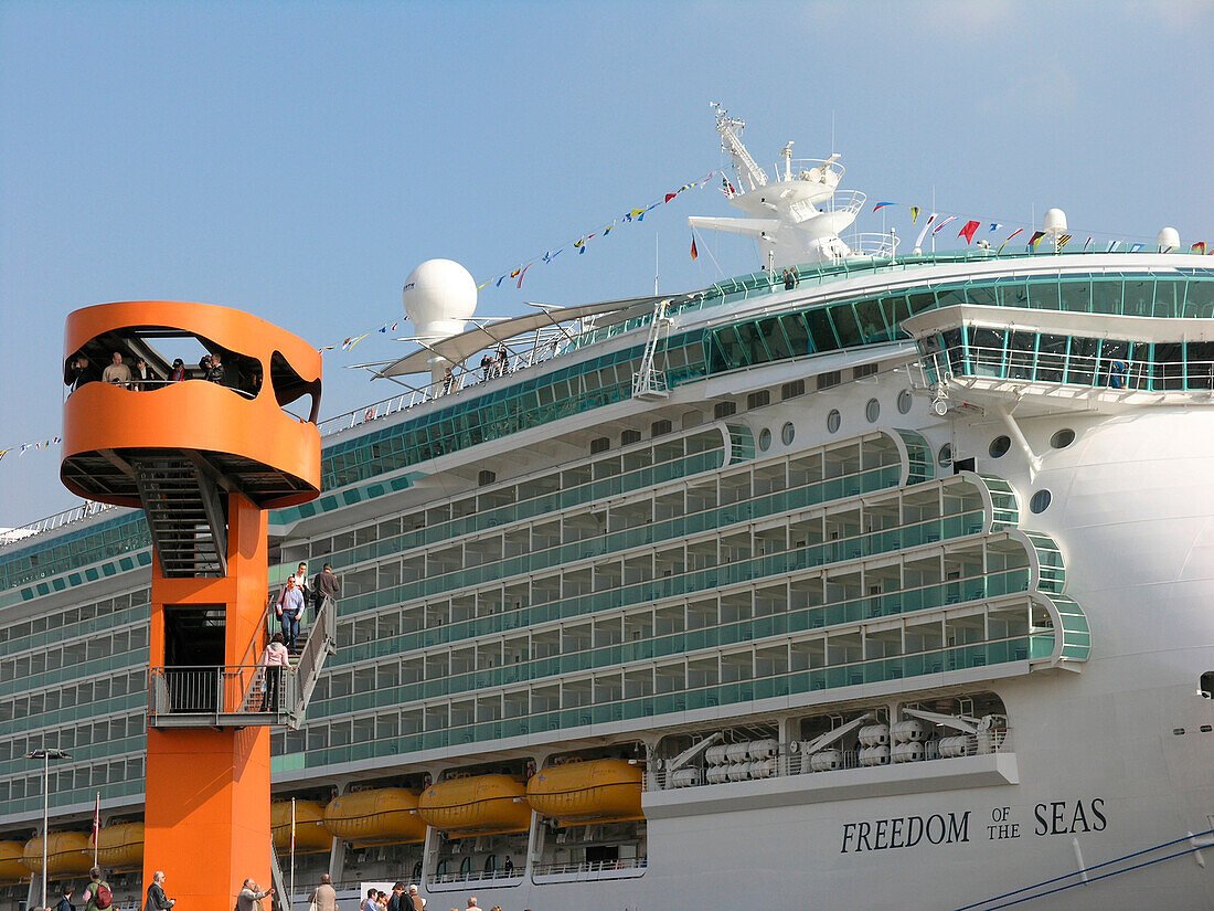 Freedom of the Seas anchors at the cruise centre, Hanseatic City of Hamburg, Germany