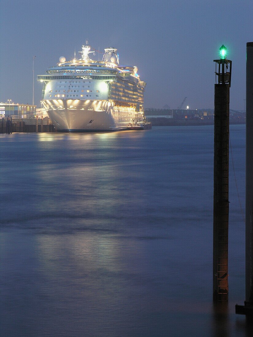 Freedom of the Seas anchors at the cruise centre, Hanseatic City of Hamburg, Germany