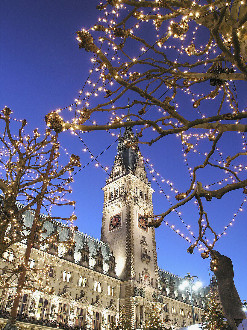 Weihnachtsmarkt vor dem Rathaus, Hamburg, Deutschland