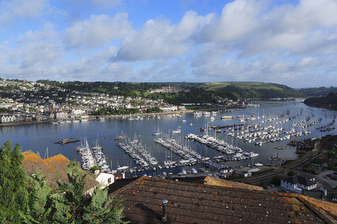 View over Dartmouth with harbor, Dartmouth, Devon, England, United Kingdom