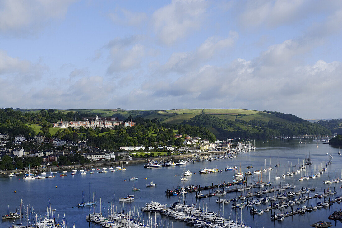 View over Dartmouth with harbor, Dartmouth, Devon, England, United Kingdom