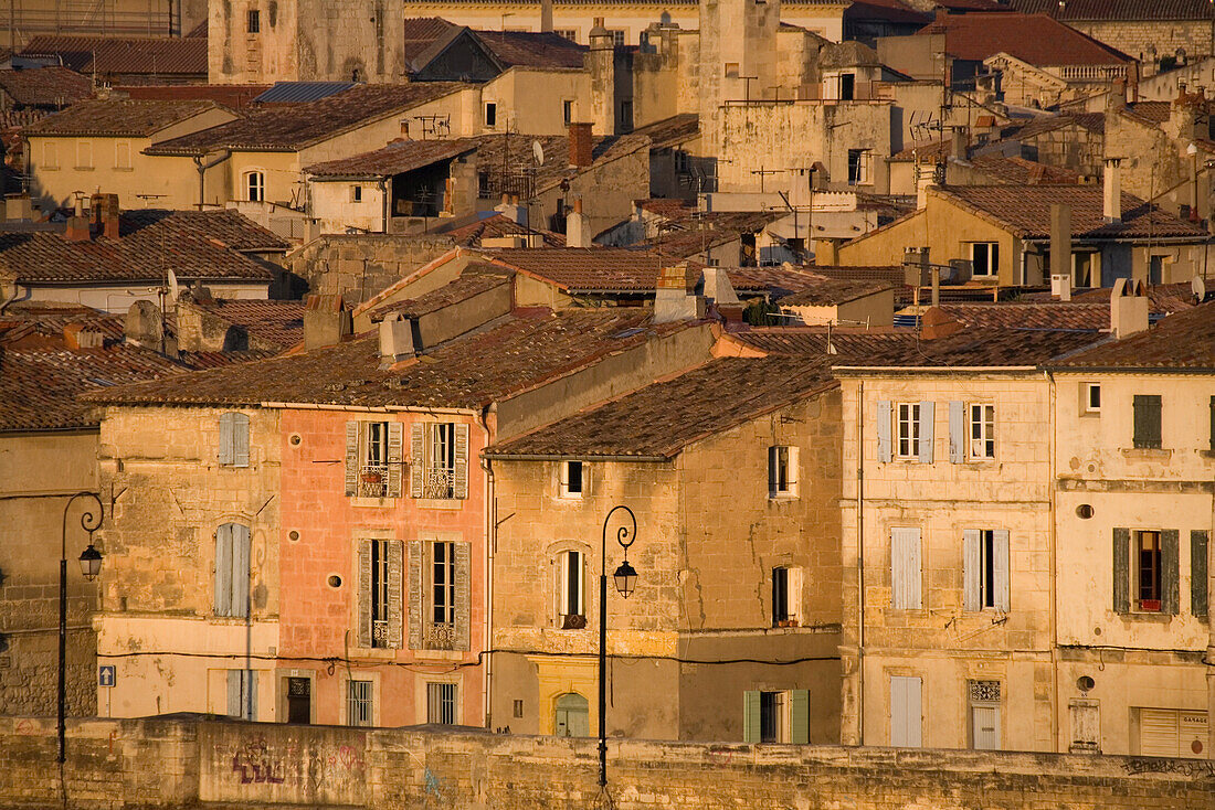 Houses of the town Arles in the evening light, Bouches-du-Rhone, Provence, France