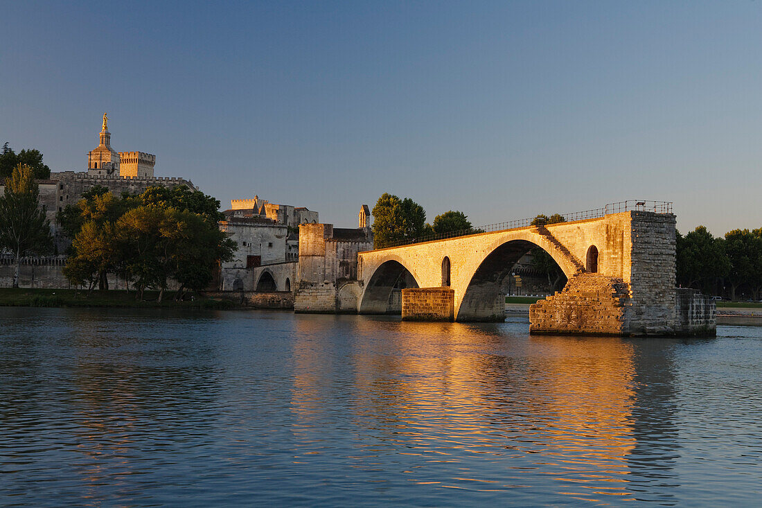 View at the bridge St. Benezet in the evening light, Avignon, Vaucluse, Provence, France