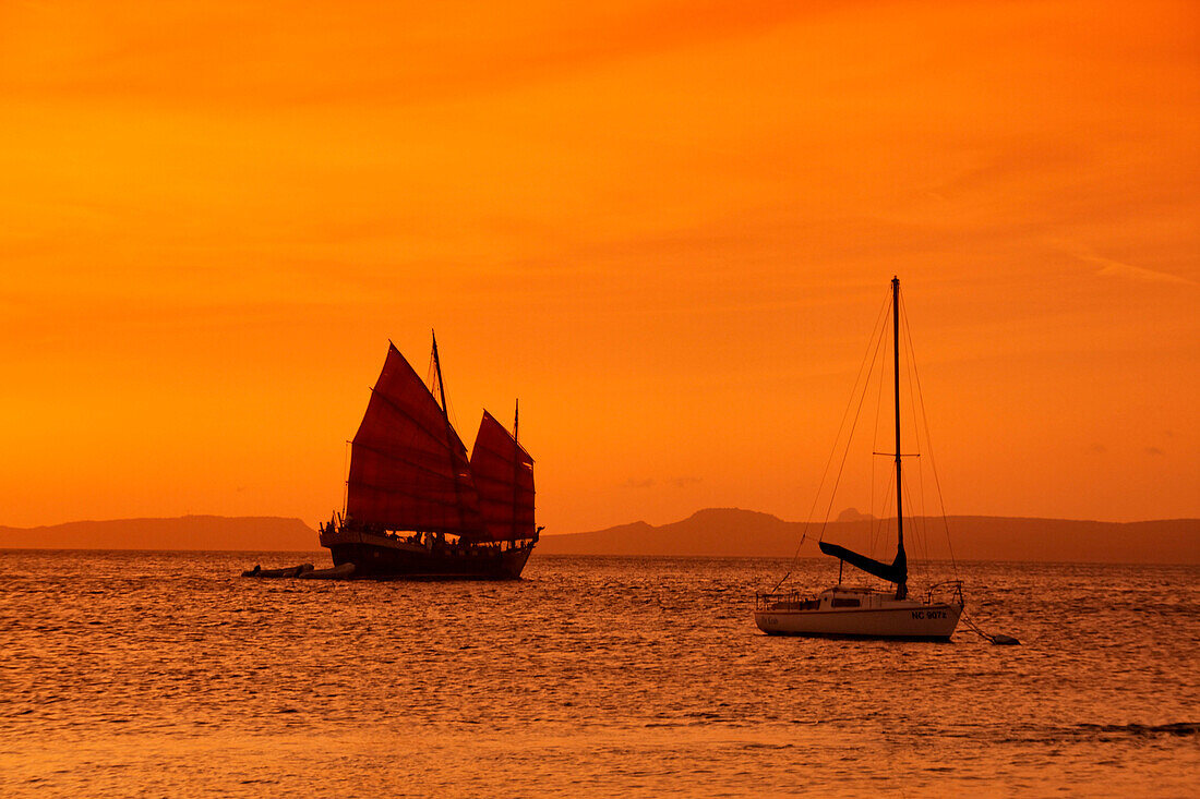 West Indies, Bonaire, sunset, sailing boat, sunset