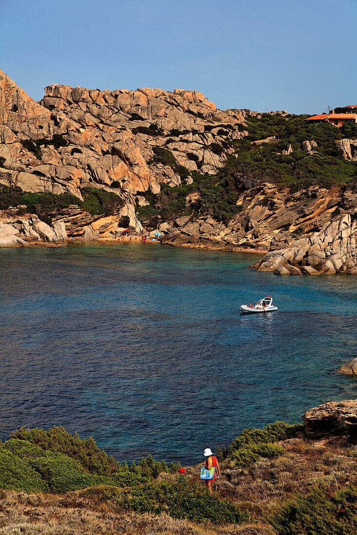 Italy Sardinia Capo Testa bay with cristal clear water, bizarre rock landscape