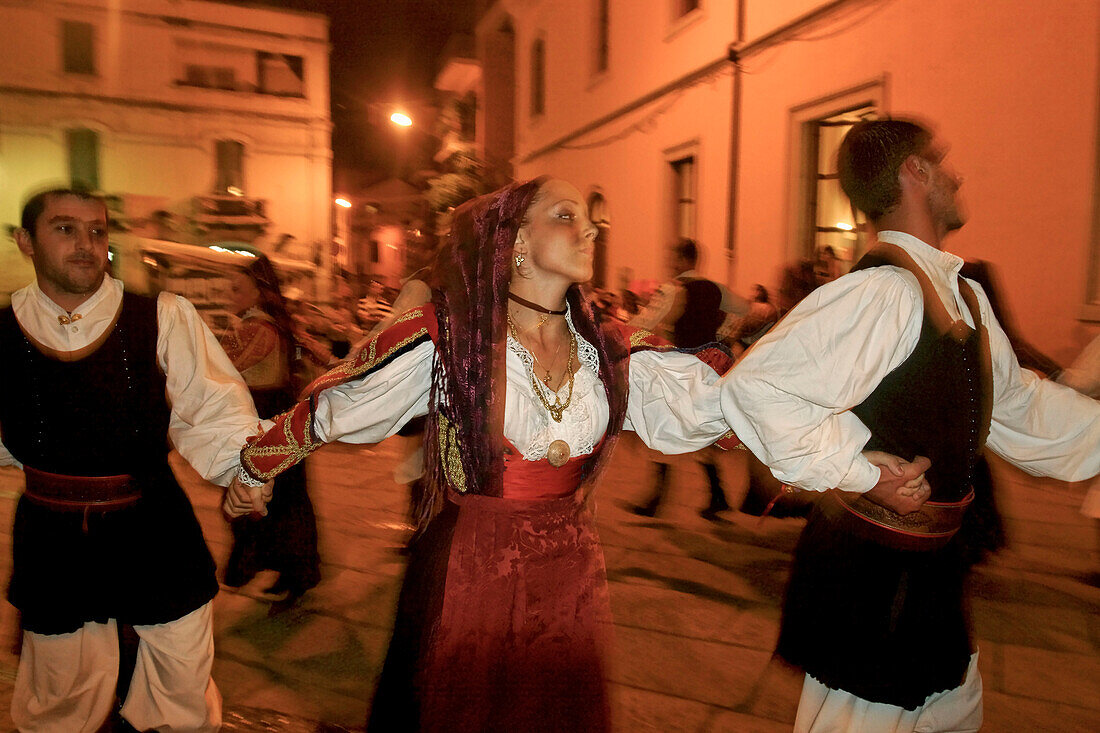 Italy Sardinia Olbia, dance performance with  traditional costumes