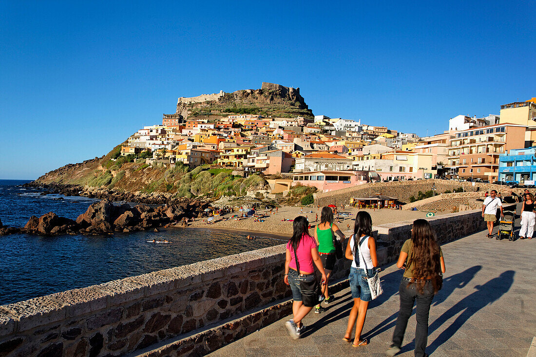 Italy Sardinia  Castelsardo village promenade girls