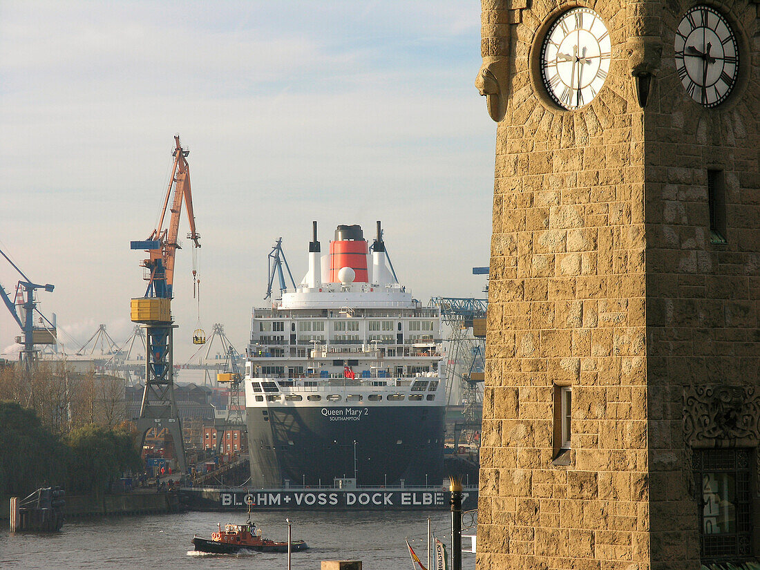Cruise ship Queen Mary 2 at the shipyard, Hanseatic City of Hamburg, Germany