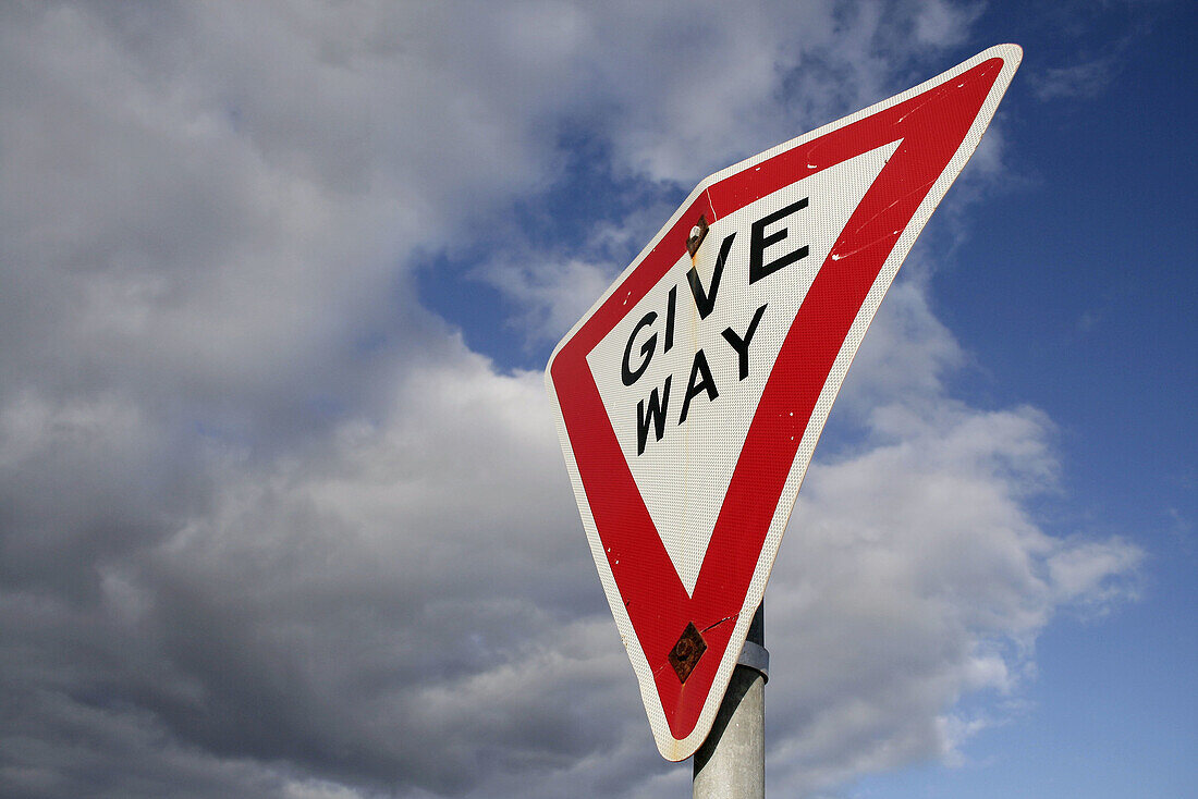 Street sign: give way, Great Ocean Road, Victoria, Australia