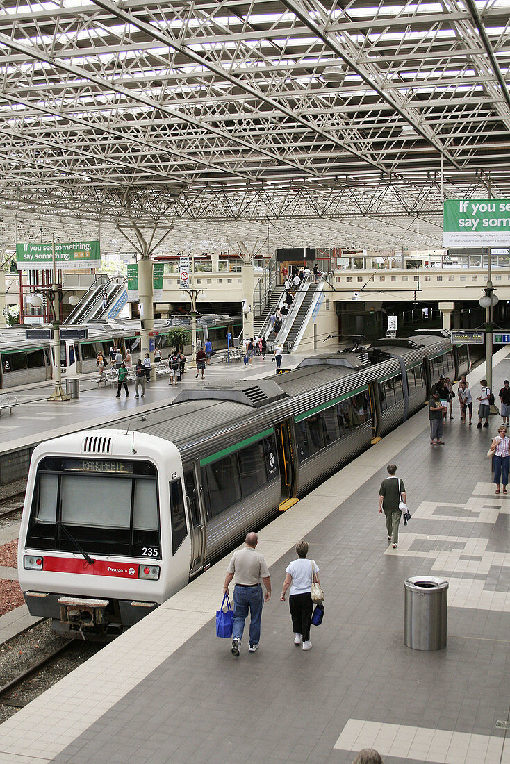 Transperth metro arriving in central station, Perth, Western Australia