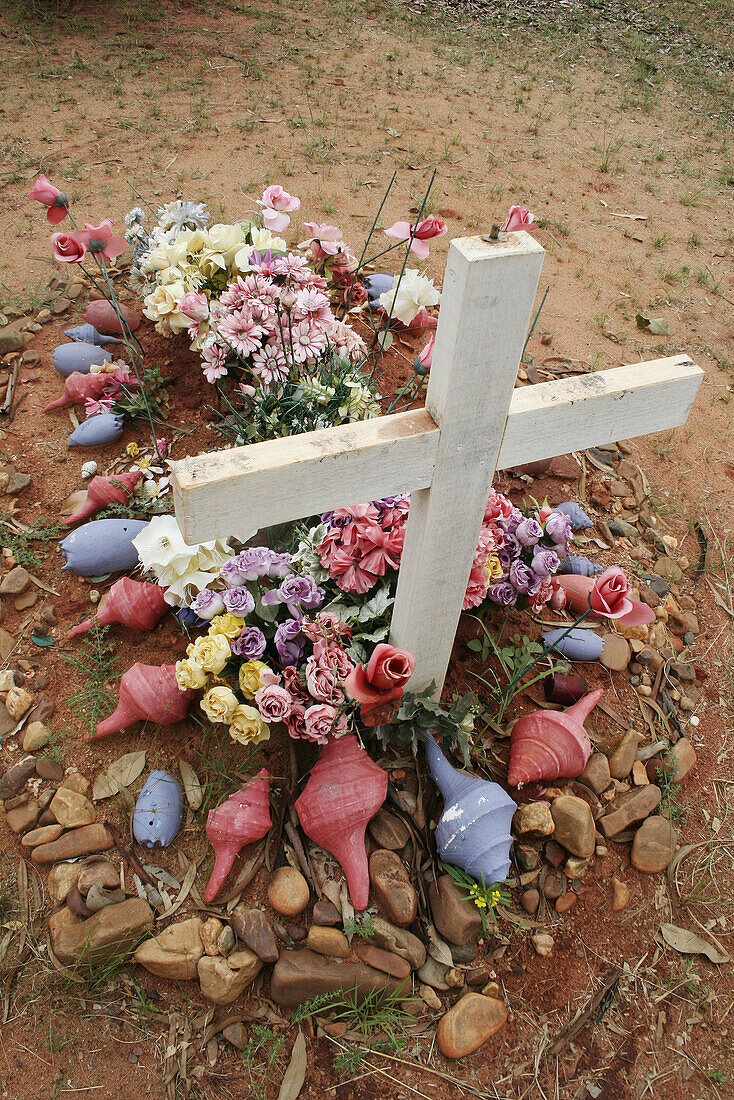 Decorated grave on Chinese Cemetery in Broome, Port Drive, Western Australia