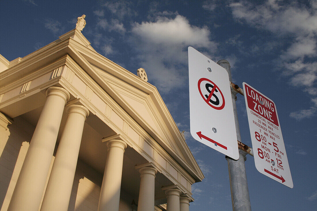 Holy Rosary Catholic Church and street signs, Bundaberg, East Coast, Queensland, Australia