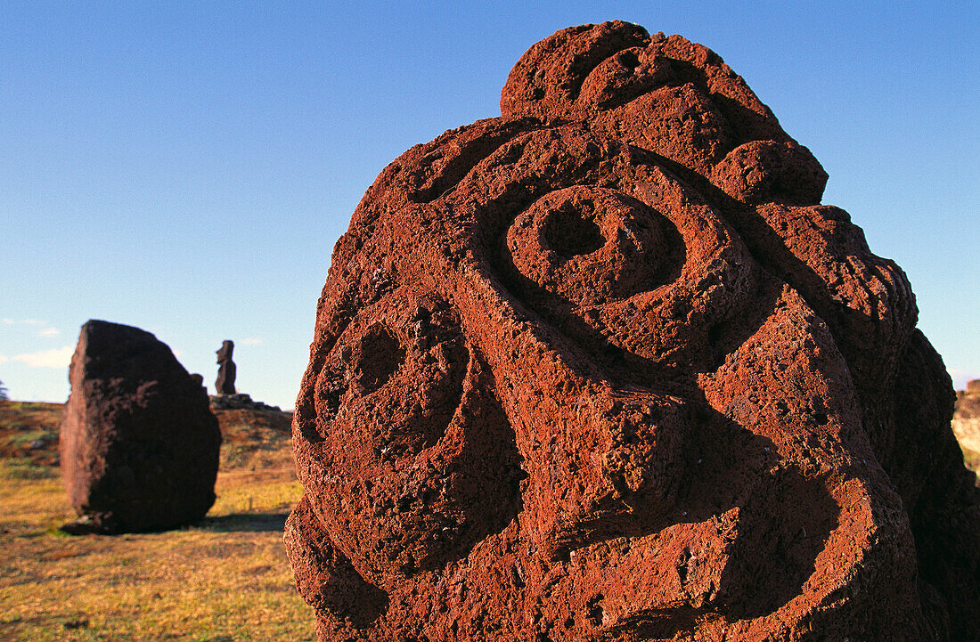 Stone carvings, Ahu Tahai. Eastern Island, Chile