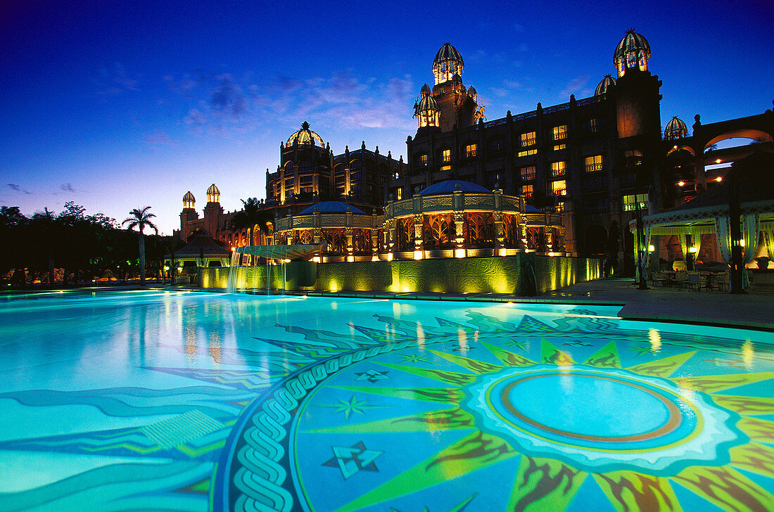 Grand pool of the Palace Hotel, Sun City resort. Western Cape Province, South Africa