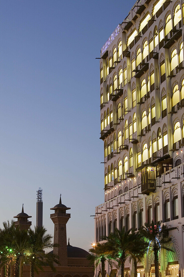 KUWAIT-Kuwait City: Traditional Architecture of the Ghani Palace Hotel Exterior / Dawn