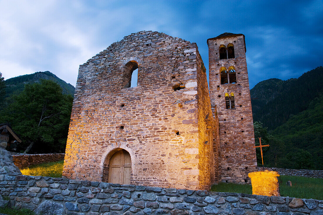 France. Pyrenees Mountains. Aspe Valley. Mérens-les-Vals. Romanesque church.