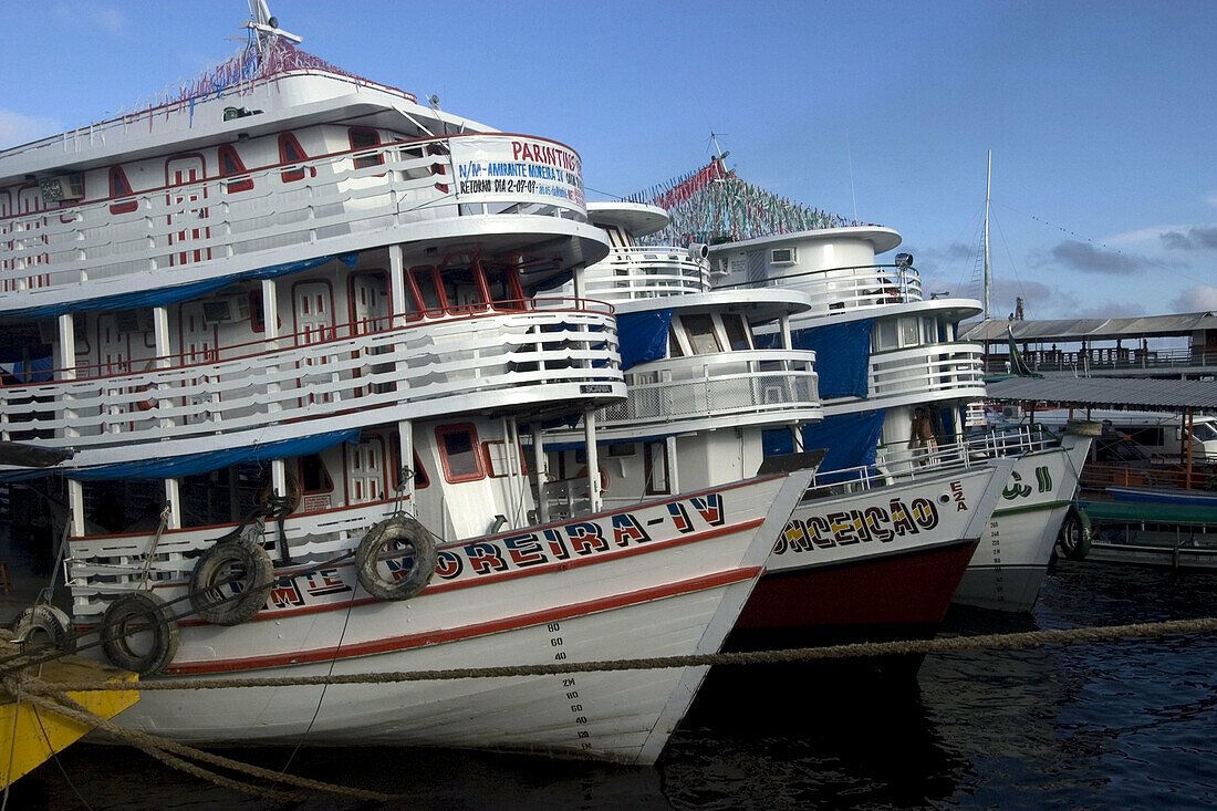 River boats lined up at  the main port, Manaus, Amazonas, Brazil