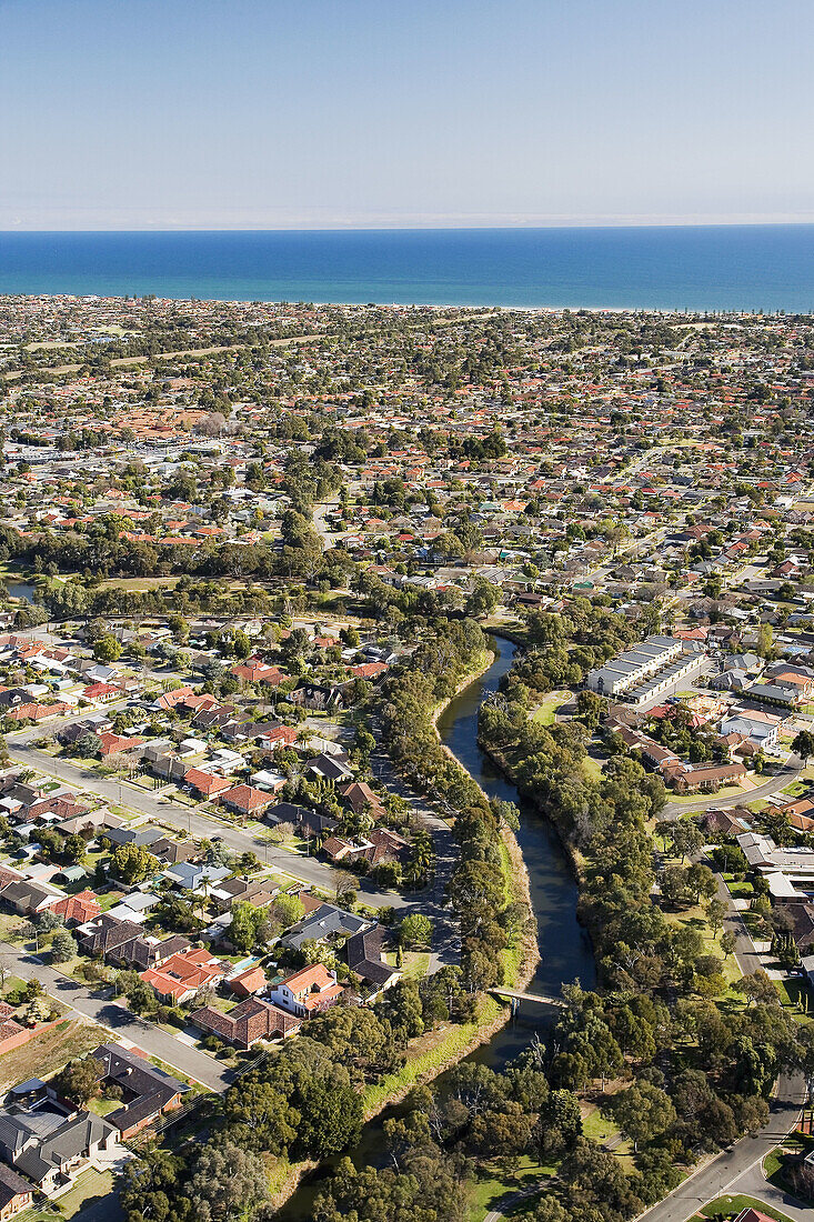 River Torrens, Adelaide, South Australia, Australia - aerial