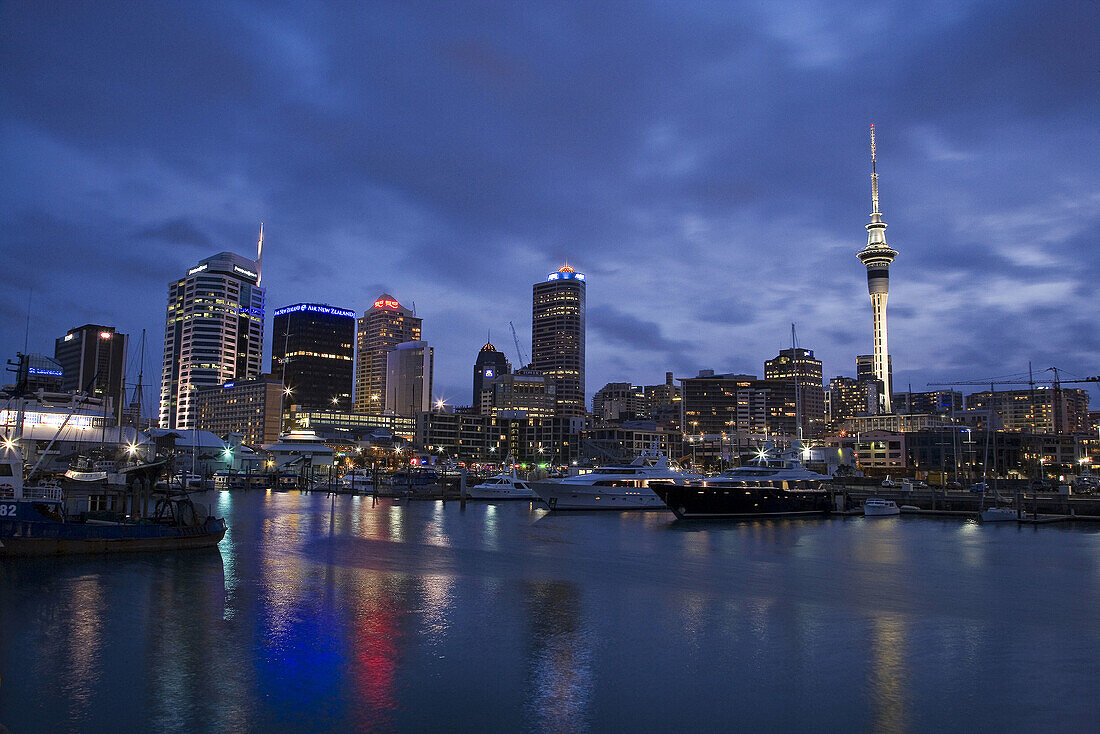 Auckland CBD, Skytower, and Viaduct Harbour, North Island, New Zealand