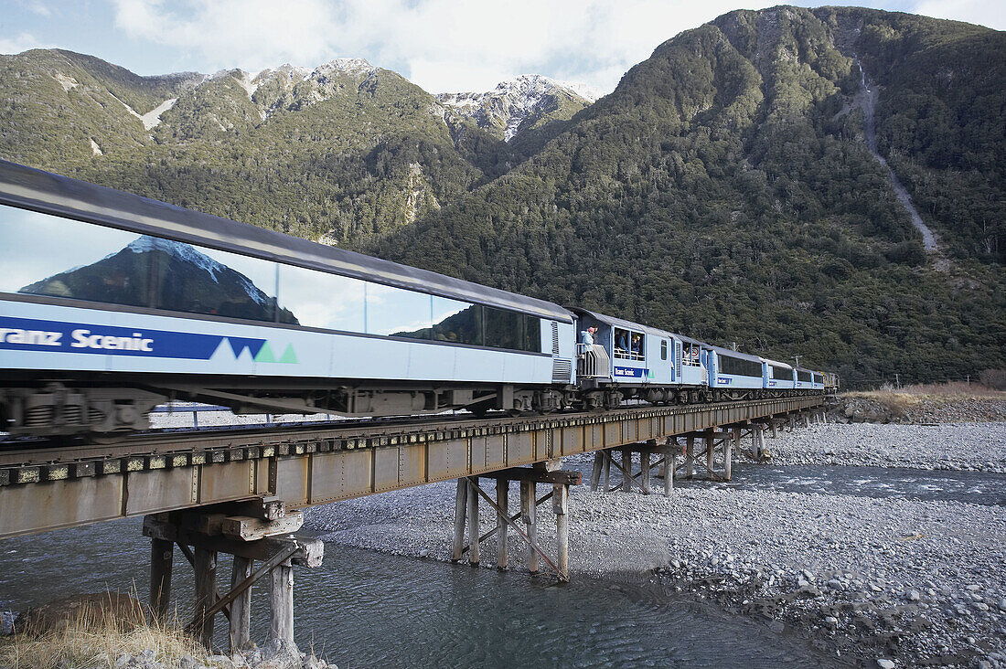 Trans Alpine Train, Bealey River, near Arthur's Pass, Canterbury, South Island, New Zealand
