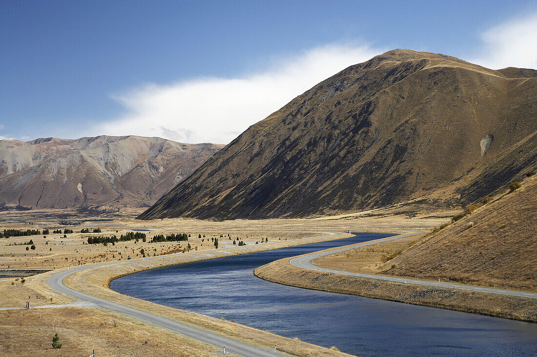 Ohau Canal and Ben Ohau, Mackenzie Country, South Canterbury, South Island, New Zealand