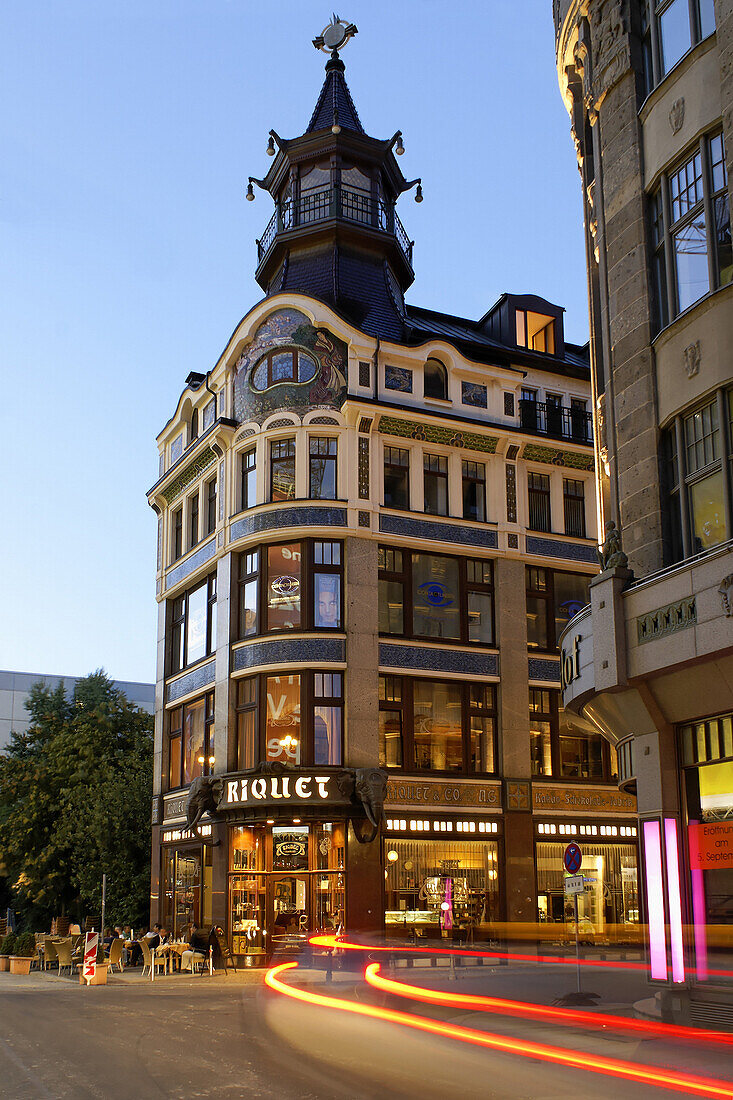 Riquethaus am Abend, Leipzig, Sachsen, Deutschland