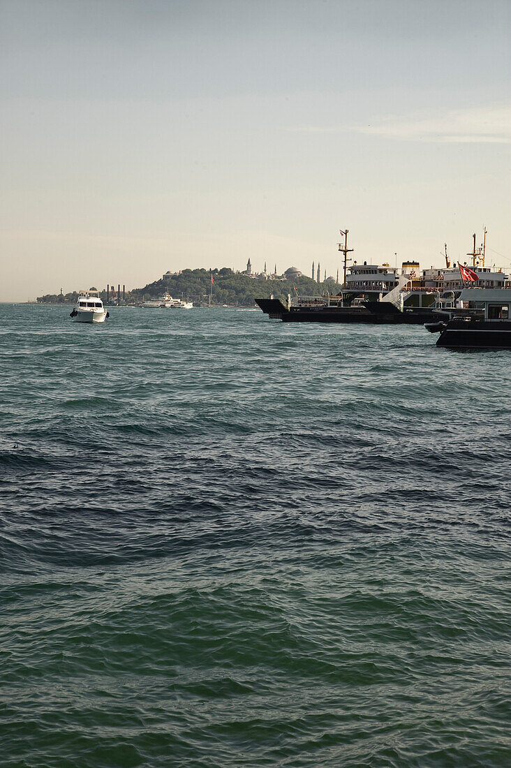 View over the Bosporus, Ships in the harbour, Istanbul, Turkey, Europe