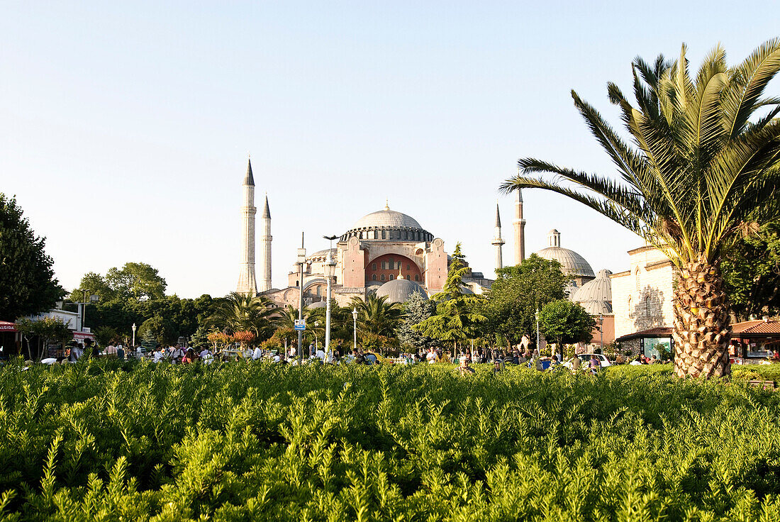 Park with Hagia Sophia in the background, Istanbul, Turkey, Europe