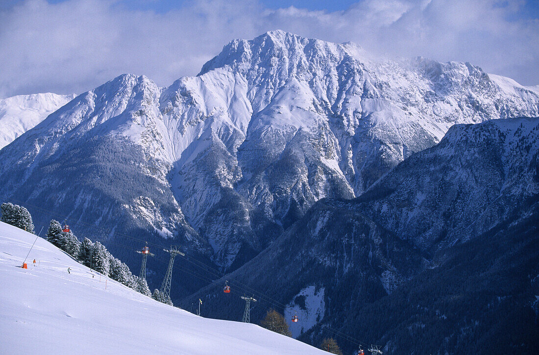 Blick vom Skigebiet Motta Naluns in die Berge des Schweizerischen Nationalparks, Unterengadin, Engadin, Schweiz