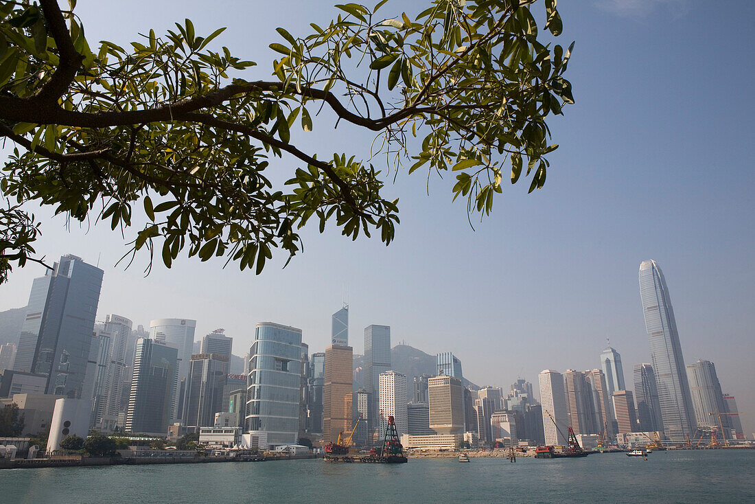 View at the skyline of Hong Kong Island under blue sky, Central District, Hong Kong, China, Asia