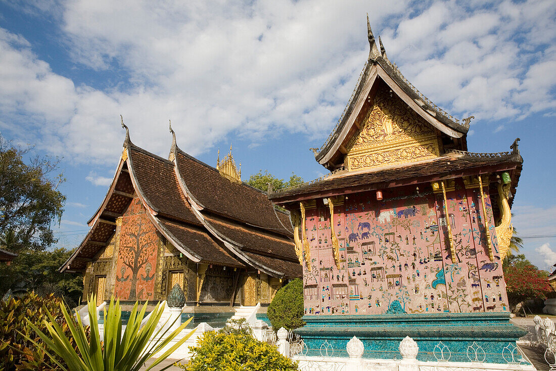 Sim and the red chapel Ho Phra None of Vat Xieng Thong at Luang Prabang, Laos