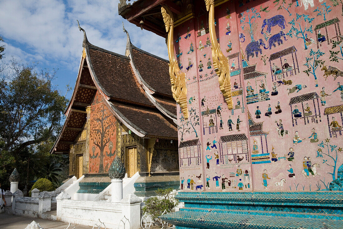 Sim and the red chapel Ho Phra None of Vat Xieng Thong at Luang Prabang, Laos