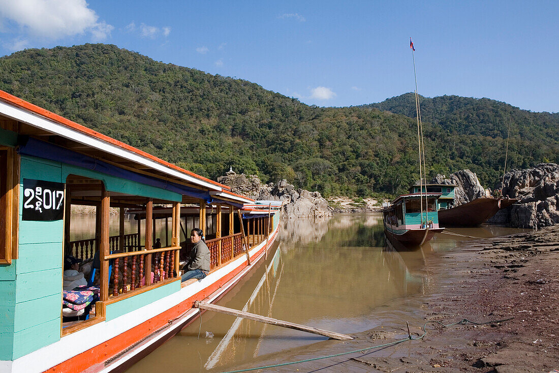 Boats in Tha Souang at the bank of the Mekong River, Xaignabouri Province, Laos