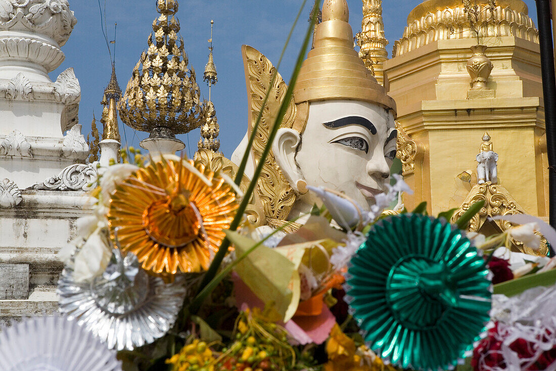 Oblations in the Shwedagon Pagoda at Yangon, Rangoon, Myanmar, Burma