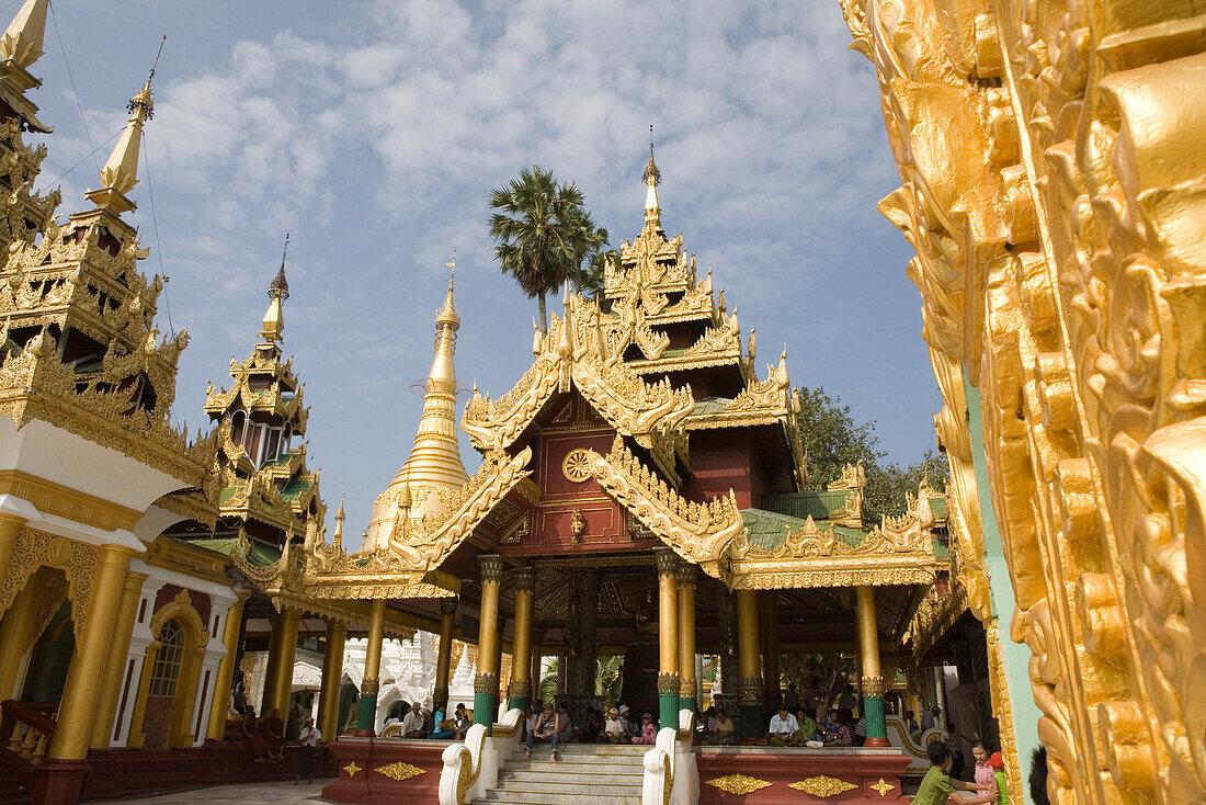 Prayer hall in the Shwedagon Pagoda at Yangon, Rangoon, Myanmar, Burma