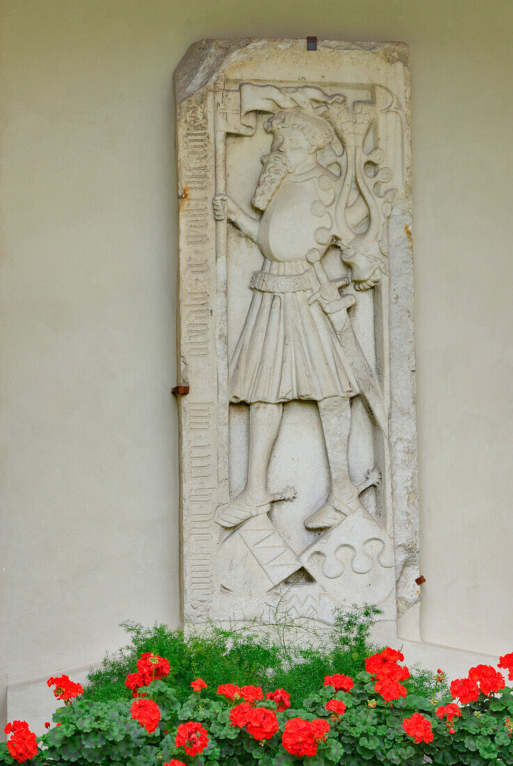 tomb slab with flower decoration, Oswald von Wolkenstein, poet, cathedral of Brixen, Brixen, valley of Eisack, South Tyrol, Italy