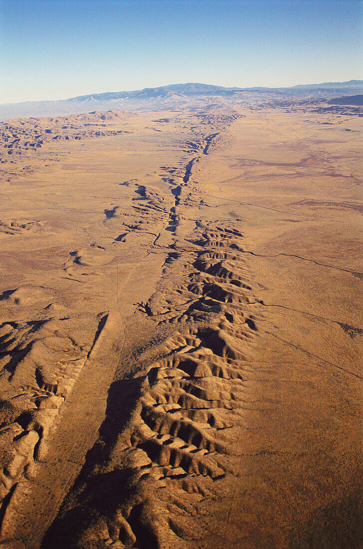 San Andreas Fault easily visible at surface on Carrizo Plain. South California, USA