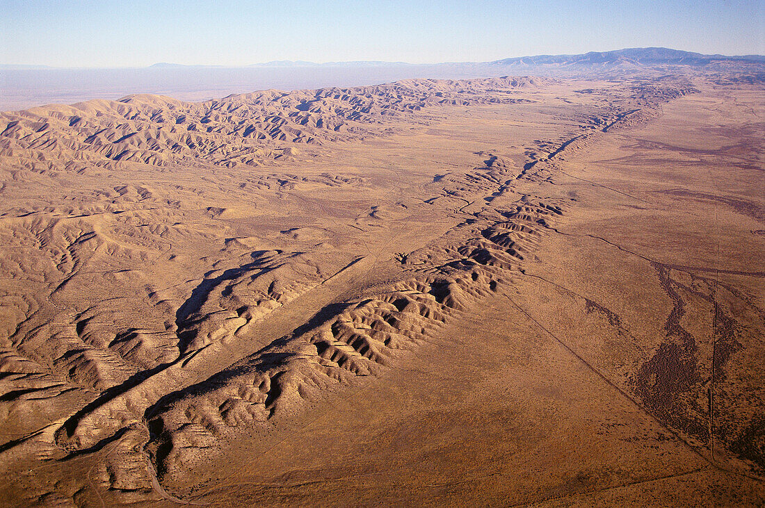 San Andreas Fault easily visible at surface on Carrizo Plain. South California, USA