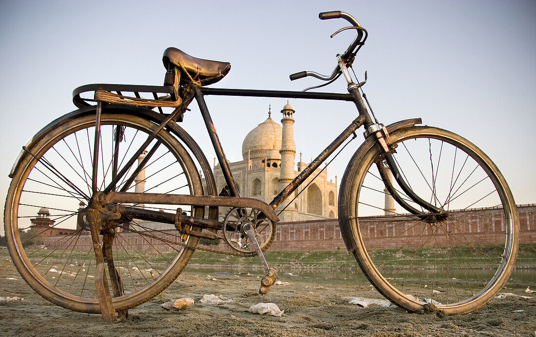 Bike and Taj Mahal, Agra. Uttar Pradesh, India