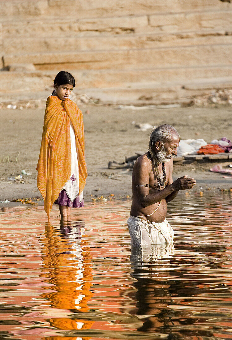 Ablutions in the Ganges, Varanasi. Uttar Pradesh, India